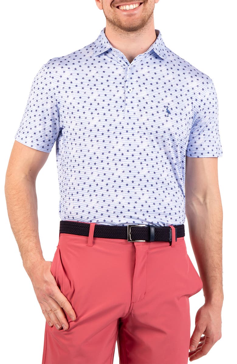 TailorByrd Vintage Stars Print Performance Polo, Alternate, color, Blue