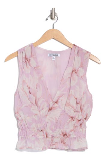 Steve Madden Floral Print V-neck Sleeveless Ruched Top