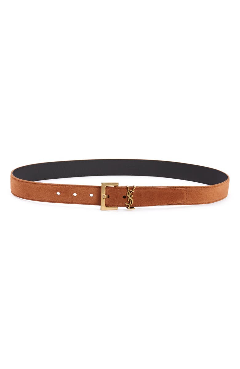 Saint Laurent YSL Logo Suede Belt, Main, color, 