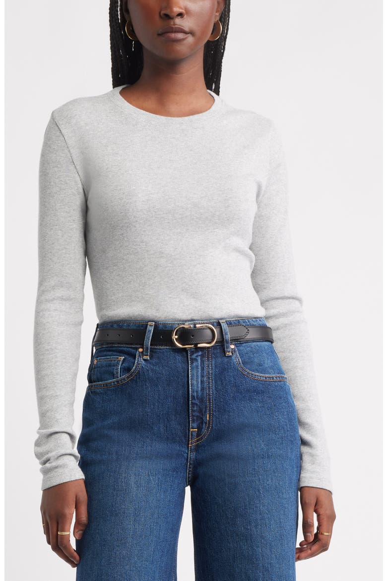 Long Sleeve Cotton Blend Rib T-Shirt, Main, color, GREY HEATHER