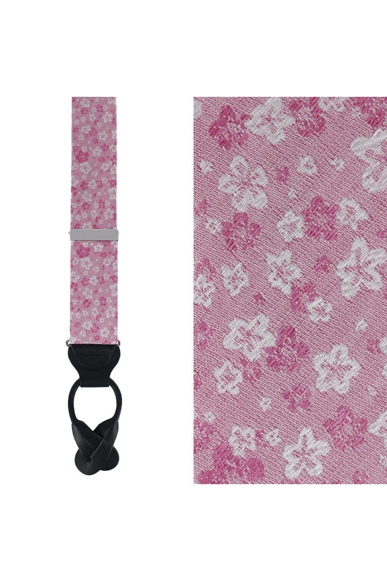 Hanami Cherry Blossom Burst Linen Blend Button End Suspenders, Main, color, Pink