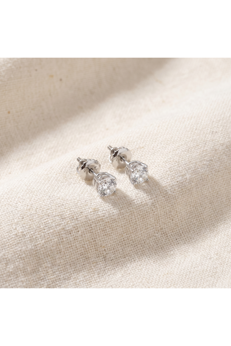 1 Ct TW Round Cut Diamond Screw Back Studs 14k Gold Lab Grown, Alternate, color, 14k White Gold