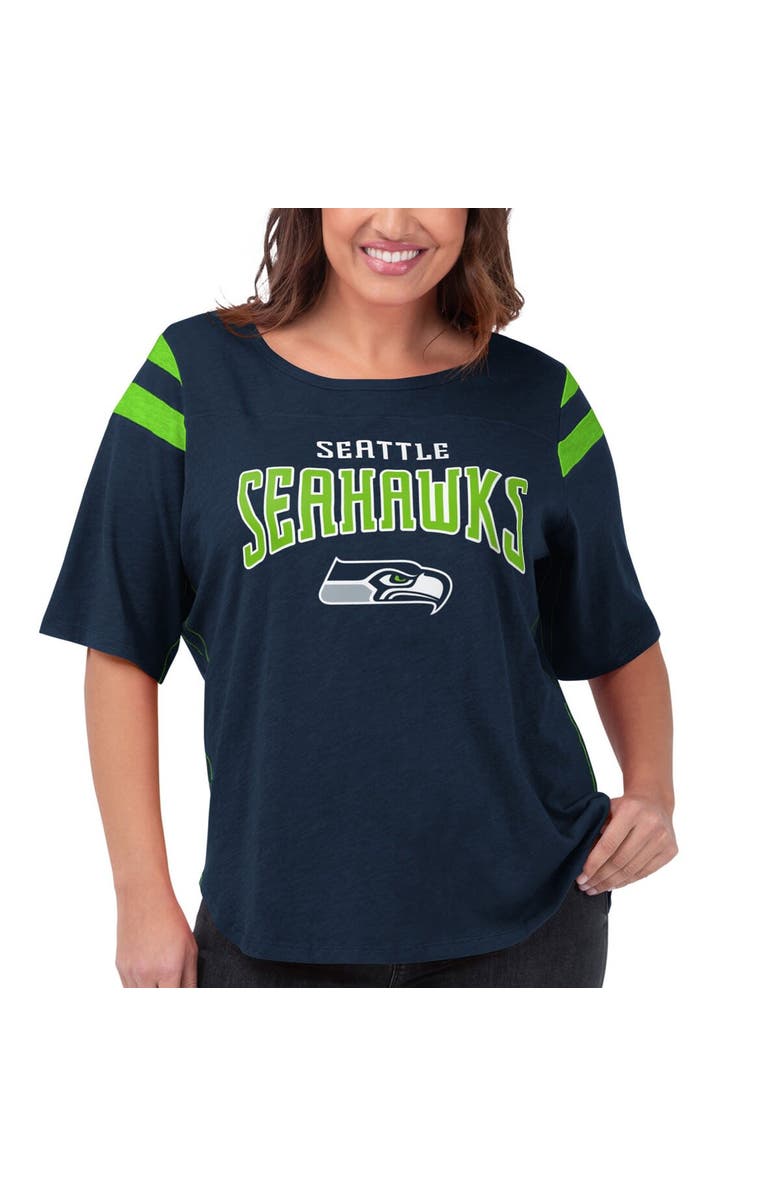 G-III 4HER BY CARL BANKS Women's G-III 4Her by Carl Banks Navy Seattle Seahawks Plus Size Linebacker T-Shirt, Main, color, Navy