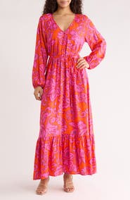 SUGARLIPS Marinda Floral Larrie Long Sleeve Button Maxi Dress