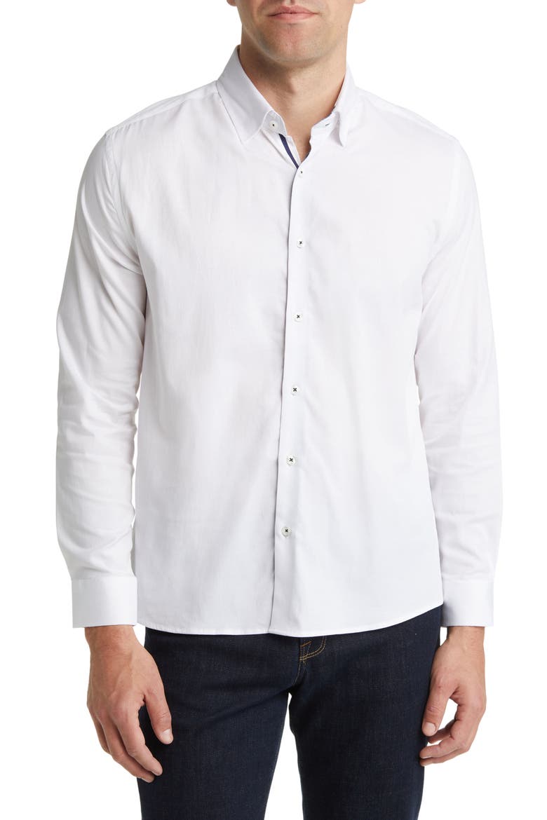 Solid Cotton & Lyocell Button-Up Shirt, Main, color, WHITE