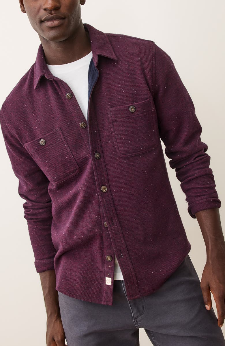 Marine Layer Pacifica Nep Stretch Twill Overshirt, Main, color, Burgundy Neps