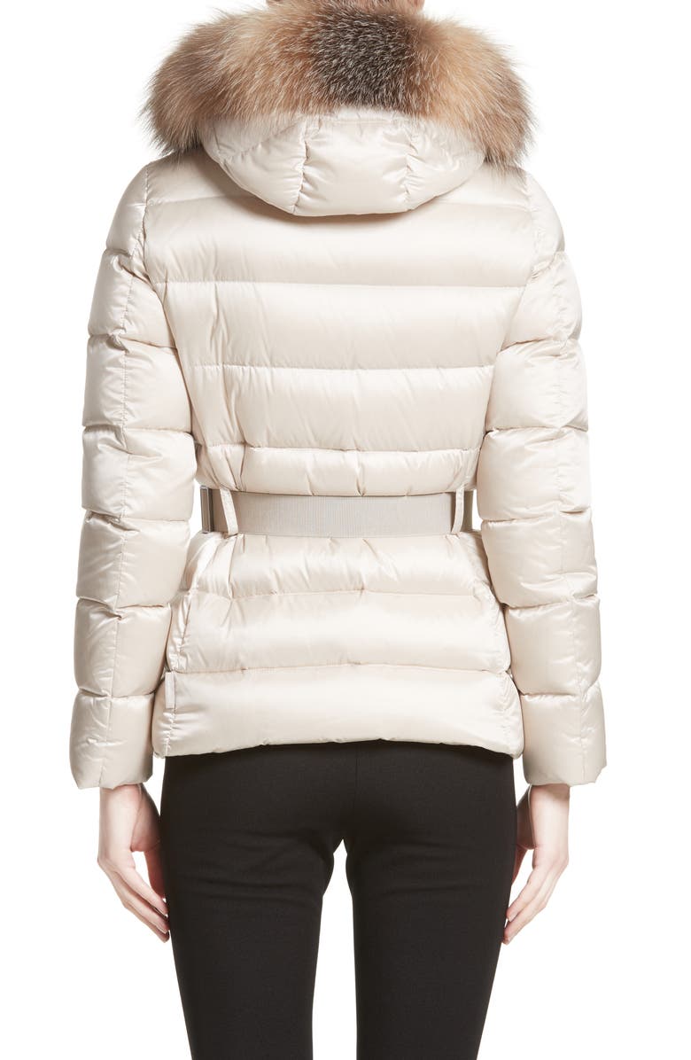 Moncler Tatie Belted Down Puffer Coat with Removable Genuine Fox Fur Trim, Alternate, color, 