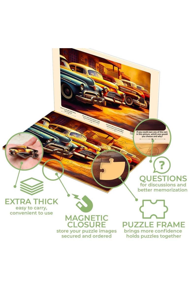 Dementia Puzzle Set for Adults - Large Piece Jigsaw Puzzles for Seniors, Alternate, color, Horses, dogs and cars