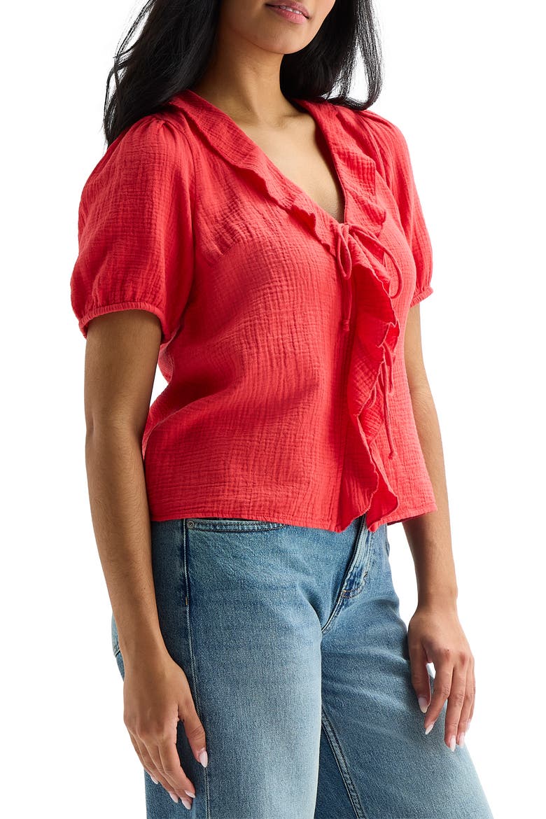 Ruffle Tie Front Cotton Top, Alternate, color, BITTERSWEET