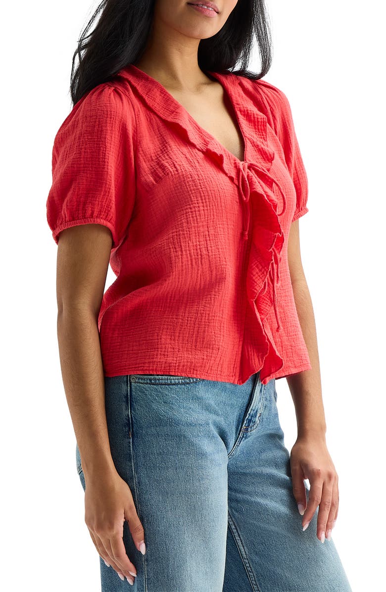Lucky Brand Ruffle Tie Front Cotton Top, Alternate, color, Bittersweet