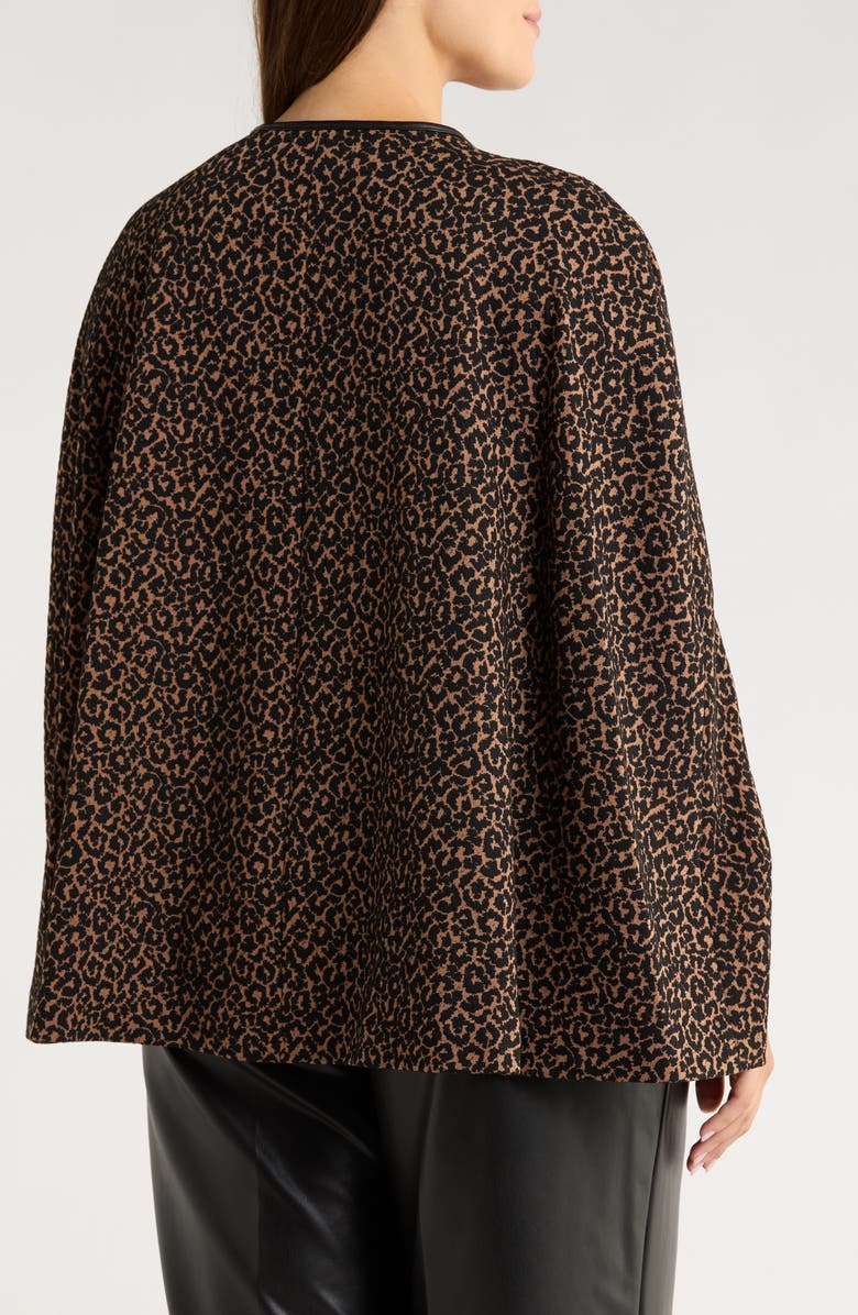 KASPER Leopard Jacquard Cape, Alternate, color, Dark Camel/ Black