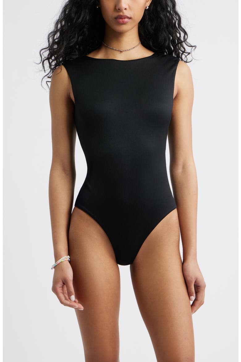 Open Back Butter Rib Bodysuit, Alternate, color, BLACK