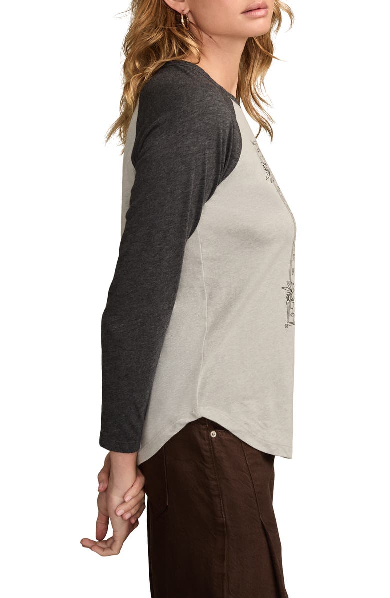 Lucky Brand Good Fortune Sun Poster Raglan Top, Alternate, color, Grey/ Jet Black