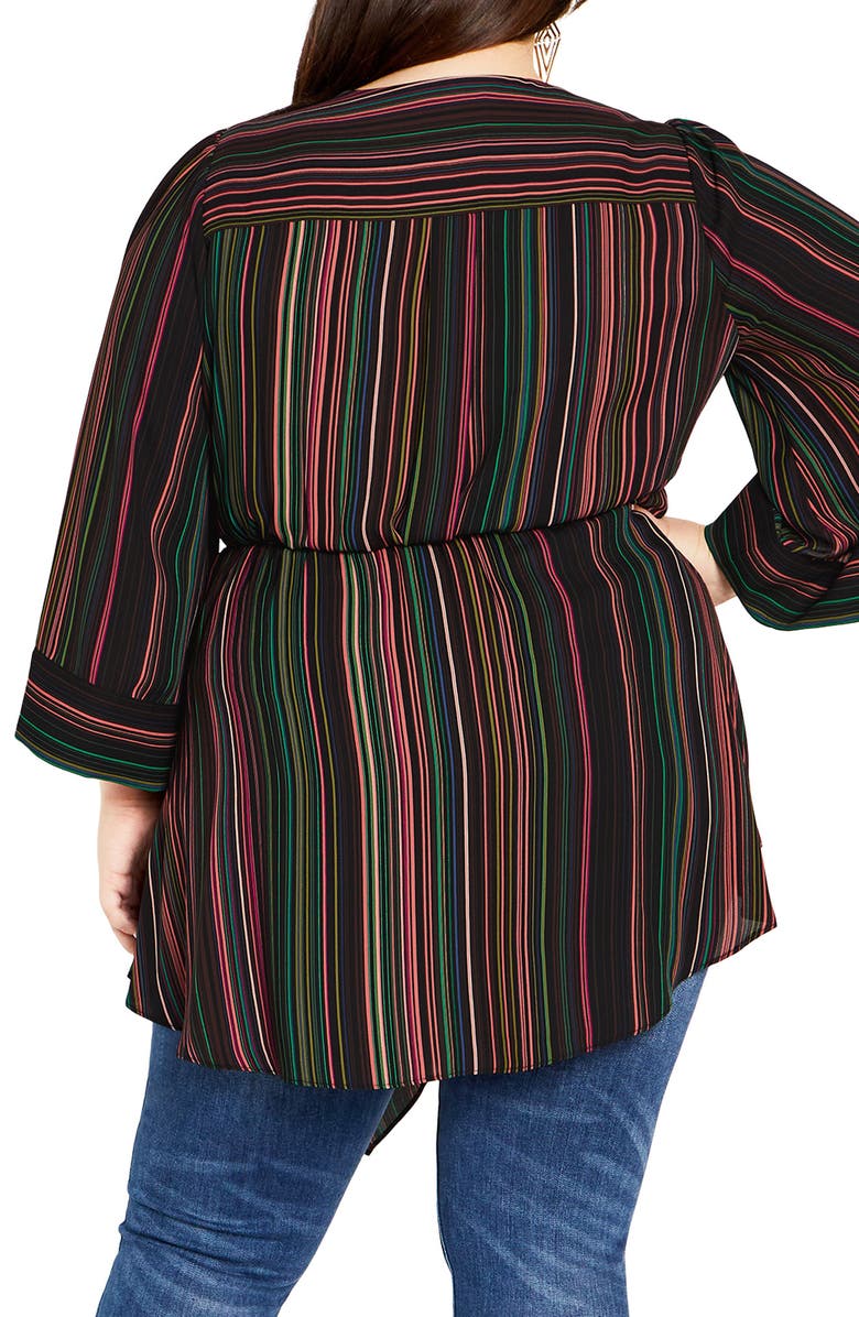 City Chic Jemma Stripe Wrap Tunic Top, Alternate, color, 