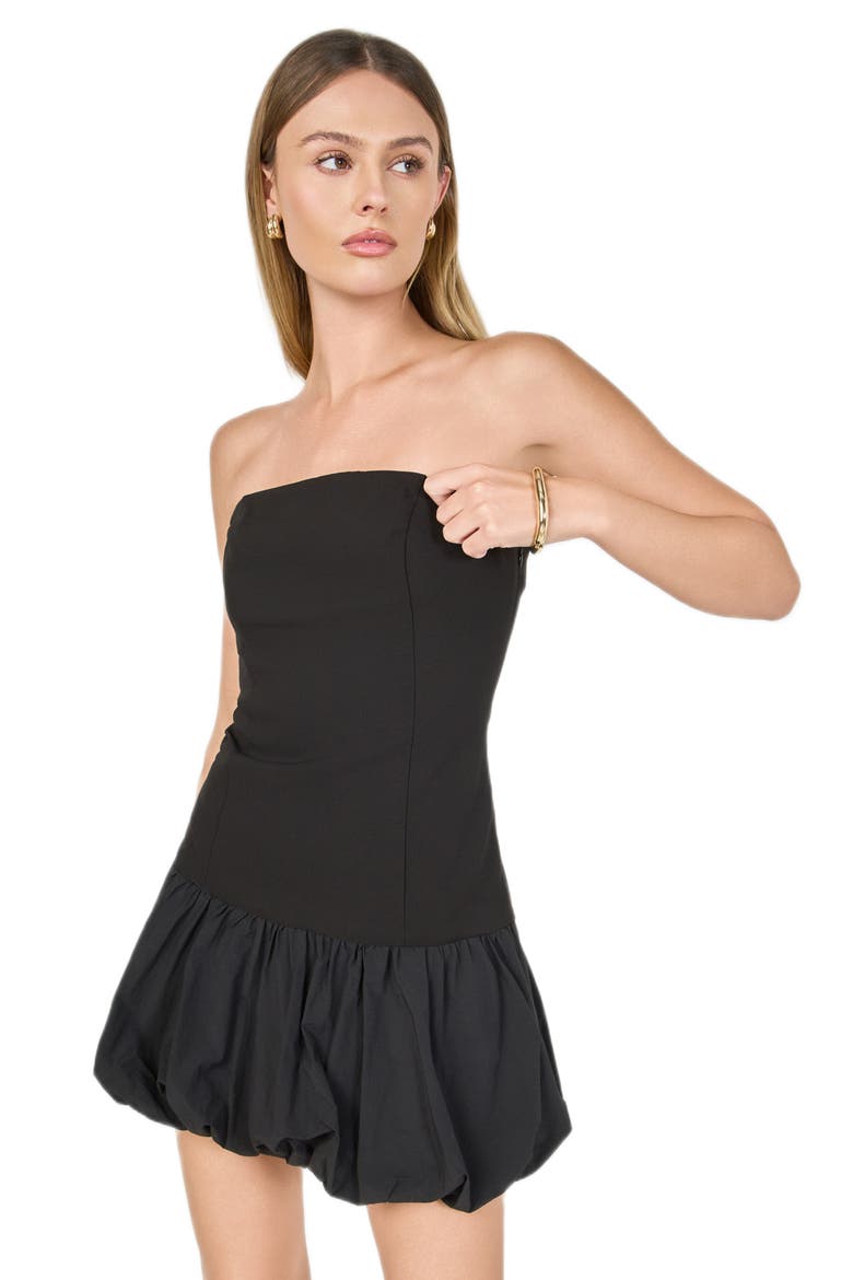 Strapless Bubble Minidress, Alternate, color, BLACK