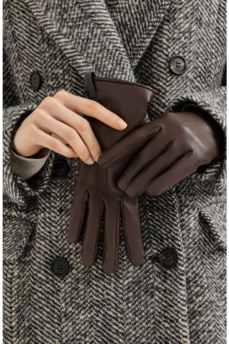 Nappa leather gloves with monili, Alternate, color, Chocolate