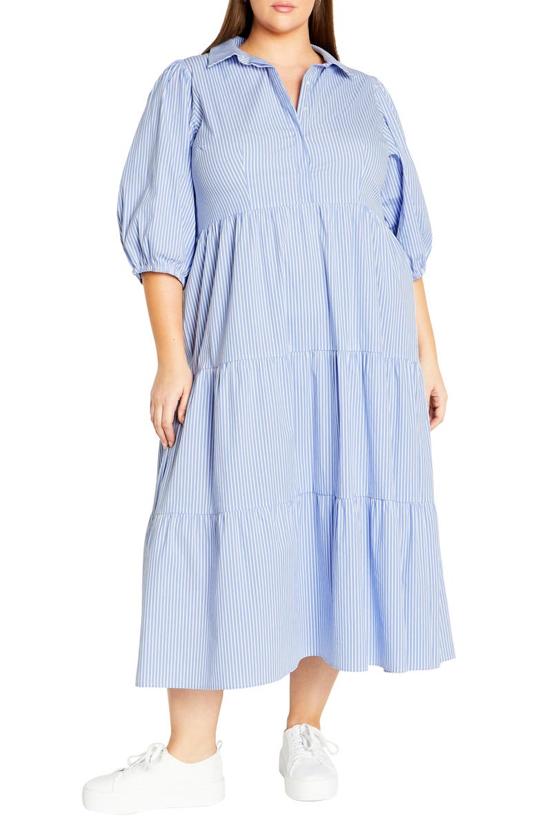 City Chic Skylight Empire Waist Midi Shirtdress, Main, color, 