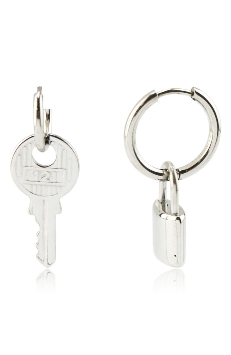 REBL Lock It Mismatched Drop Earrings, Main, color, Silver