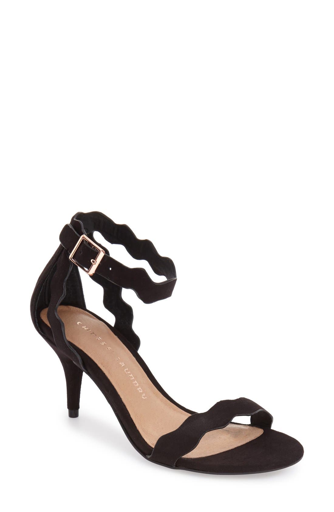 'Rubie' Scalloped Ankle Strap Sandal, Main, color, BLACK