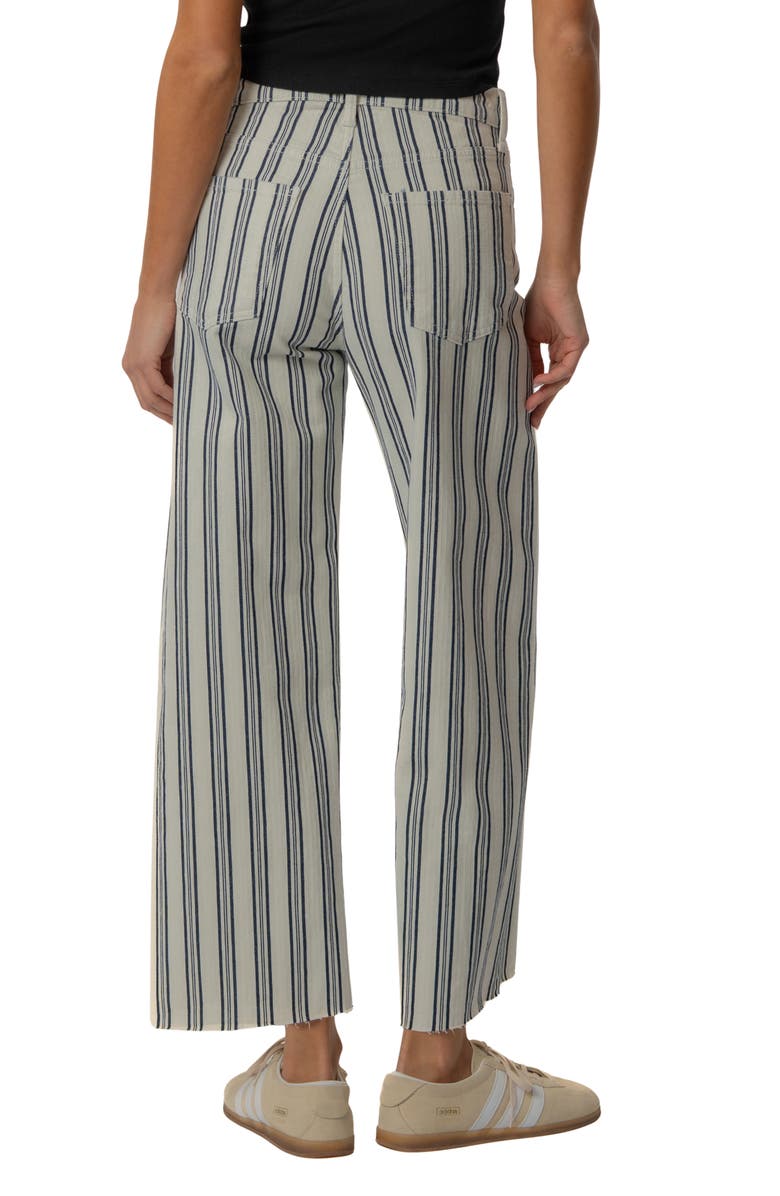 KUT from the Kloth Gwen Stripe Raw Hem High Waist Ankle Wide Leg Jeans, Alternate, color, Navy / Ivory