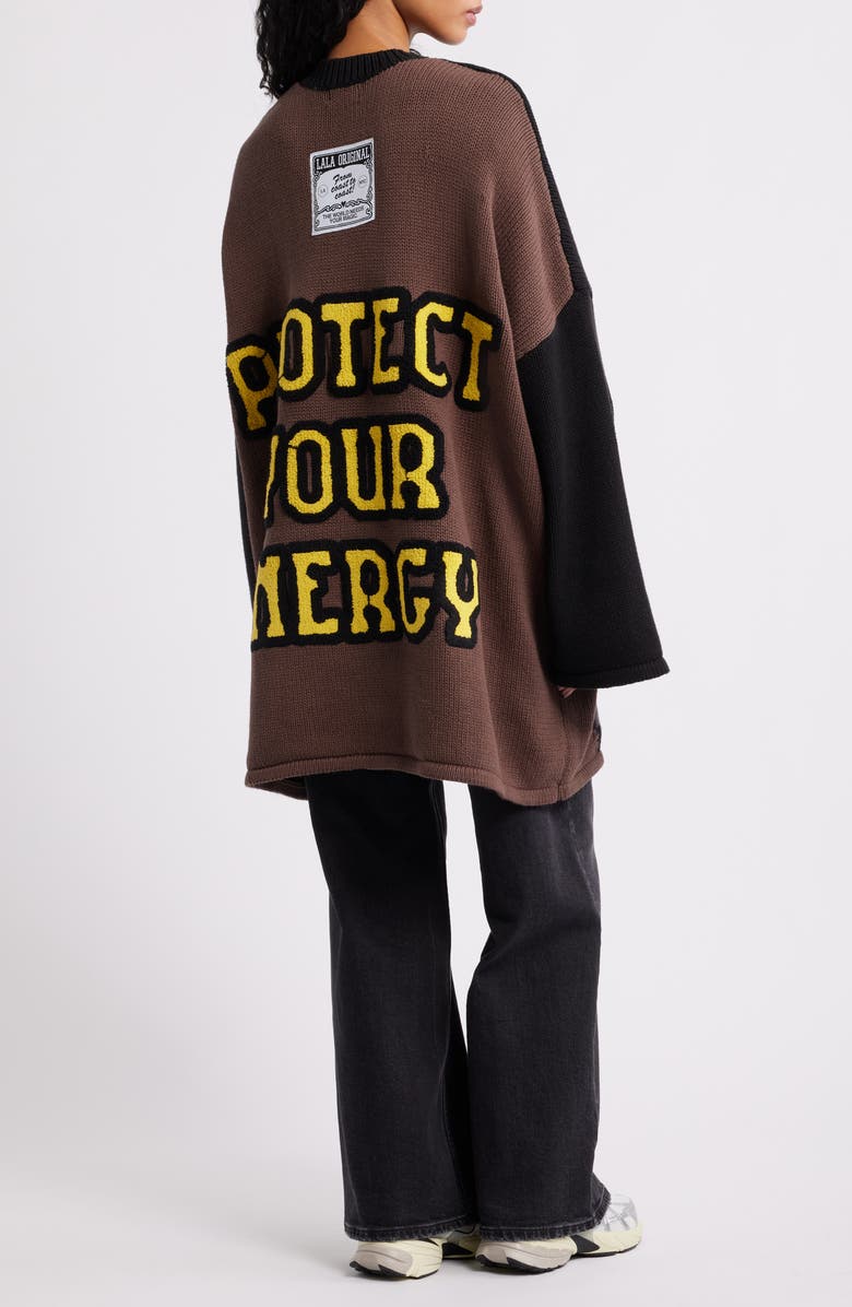 Dressed in Lala Protect Your Energy Oversize Sweater, Alternate, color, Brown/Black