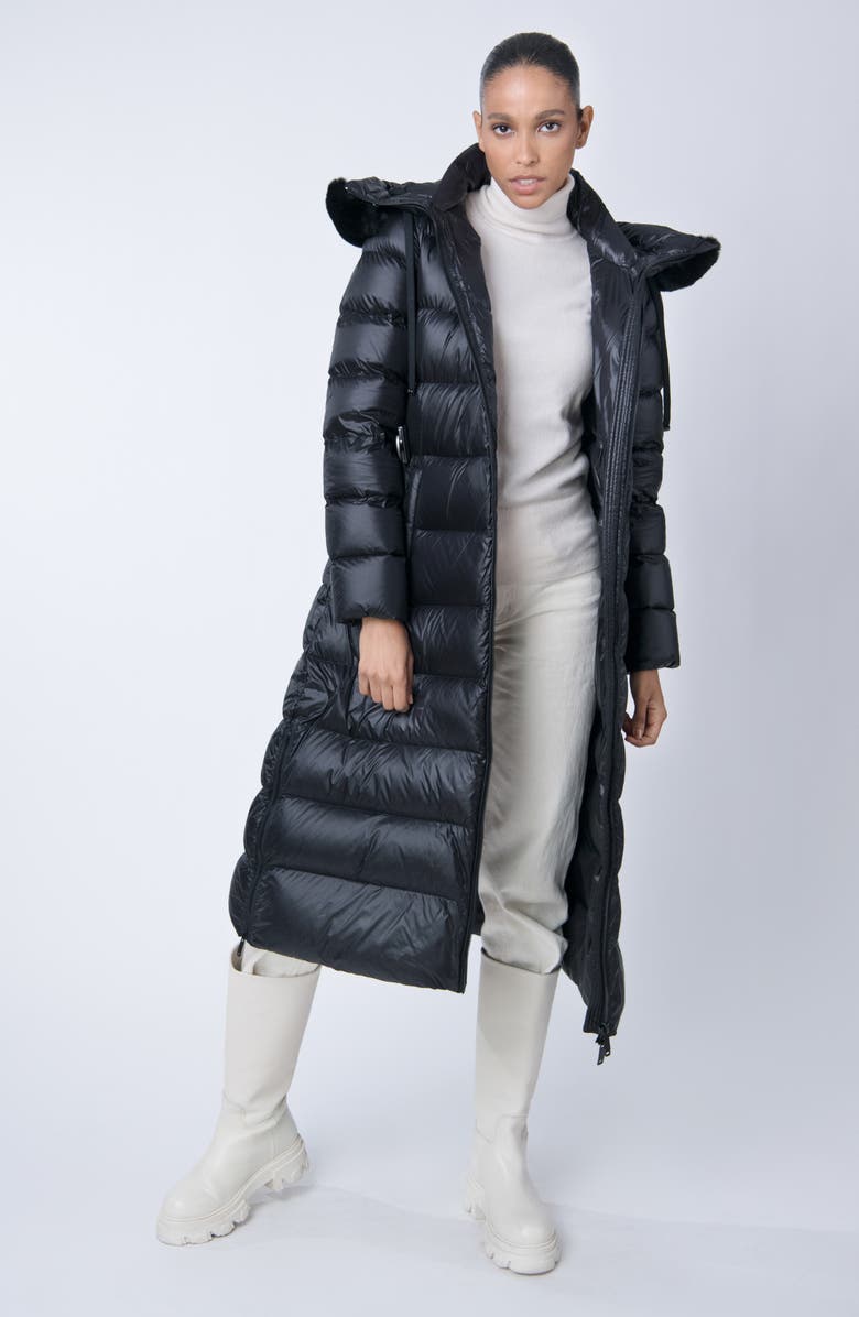 The Recycled Planet Company Romi Belted Faux Fur Trim Water Resistant Puffer Coat, Alternate, color, 