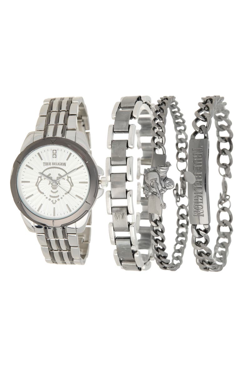 True Religion Two-Tone Buddha Bracelet Watch, 44.5mm & Assorted Bracelets Set, Main, color, Two Tone