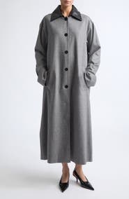 Maria McManus Stretch Wool & Cashmere Swing Coat with Leather Collar