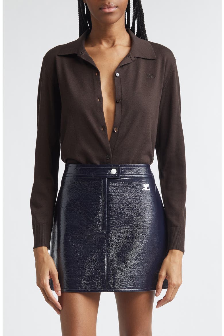 Merino Wool Polo Cardigan, Main, color, CHOCOLATE