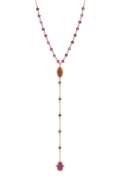 Guardian Spirit Amethyst Hamsa & Evil Eye Gold Necklace