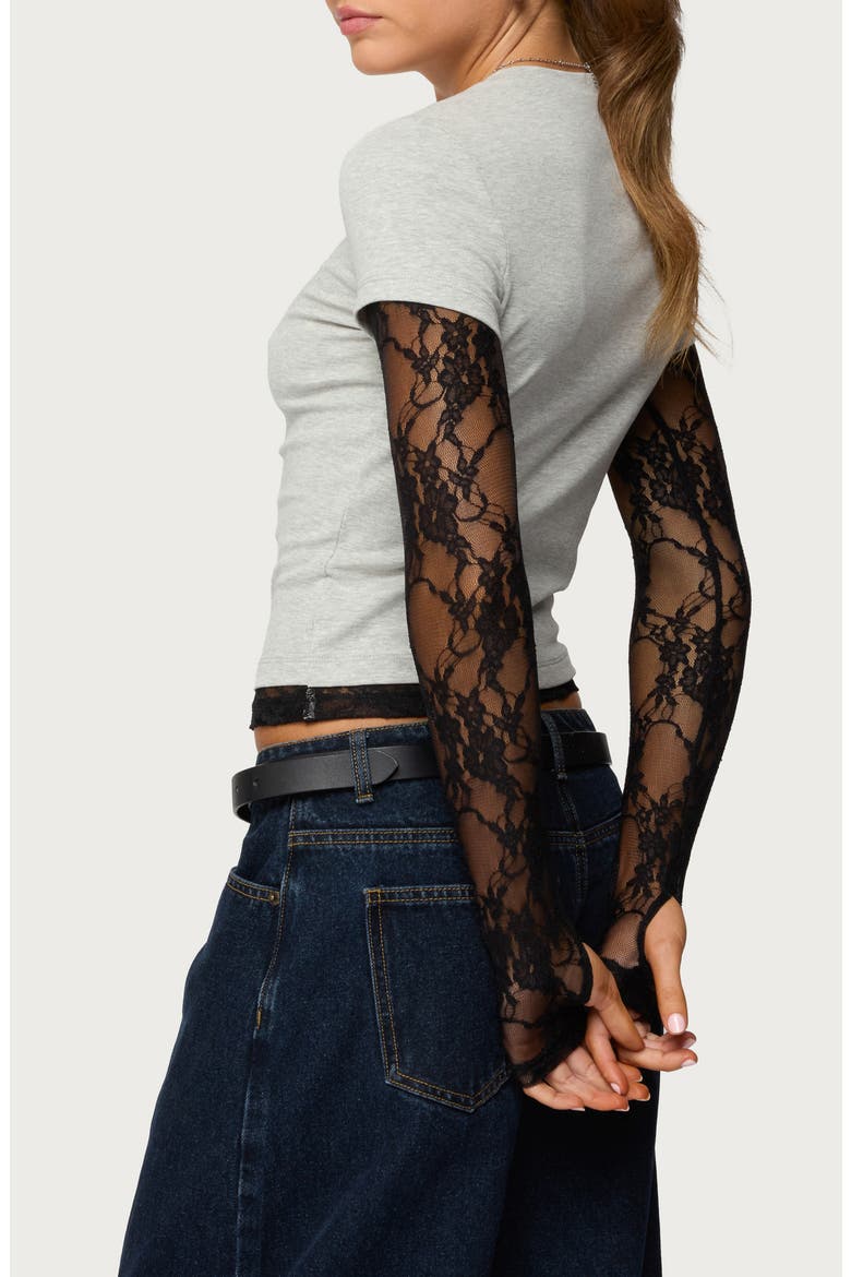 Layered Lace Sleeve T-Shirt, Alternate, color, GRAY-MELANGE
