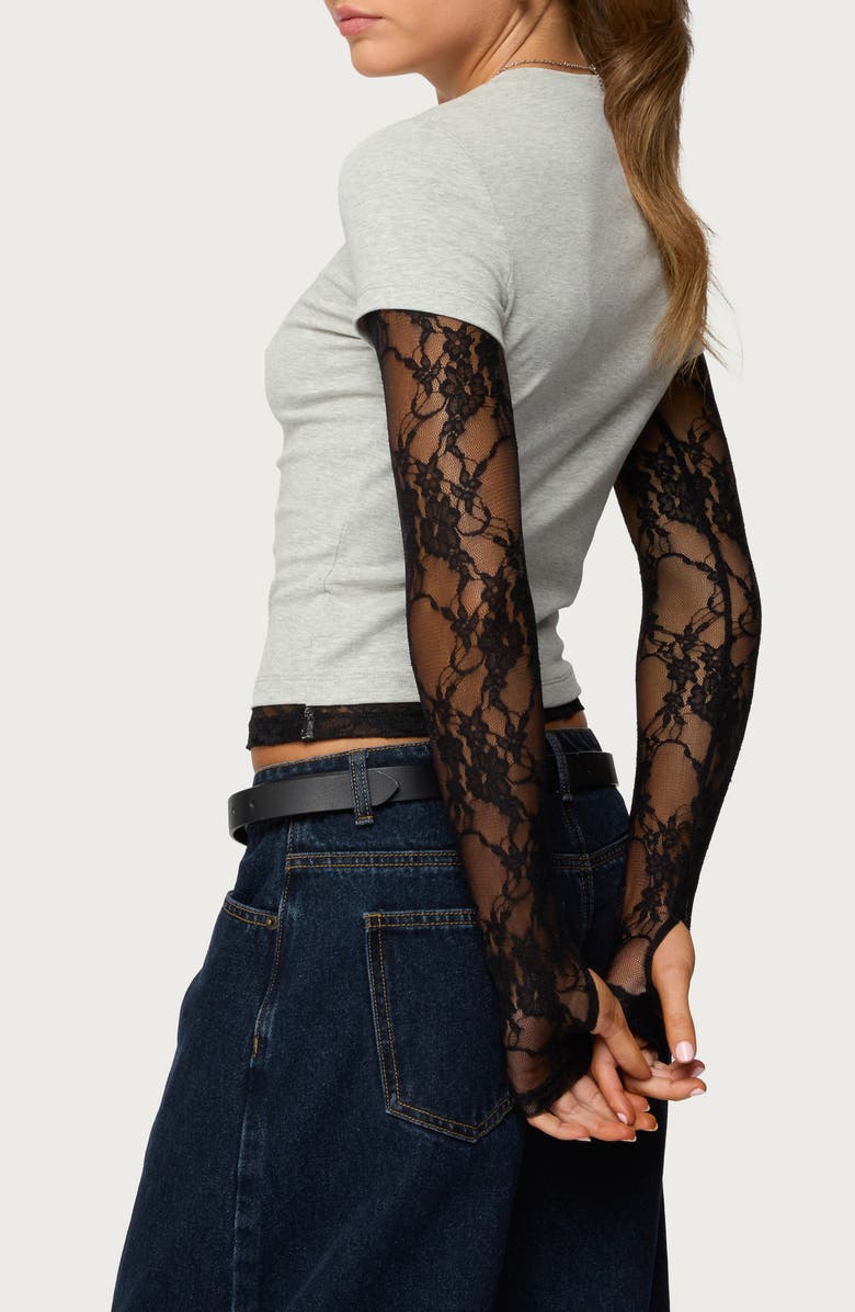 EDIKTED Layered Lace Sleeve T-Shirt, Alternate, color, 