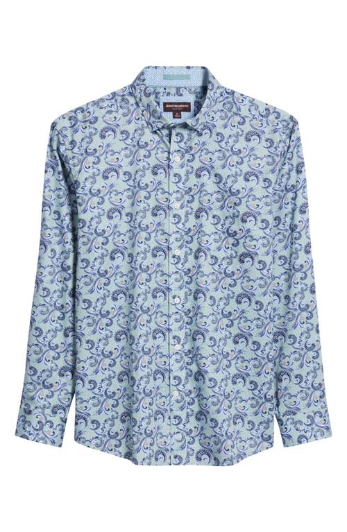 Johnston & Murphy Check Paisley Button-up Shirt In Sage/navy