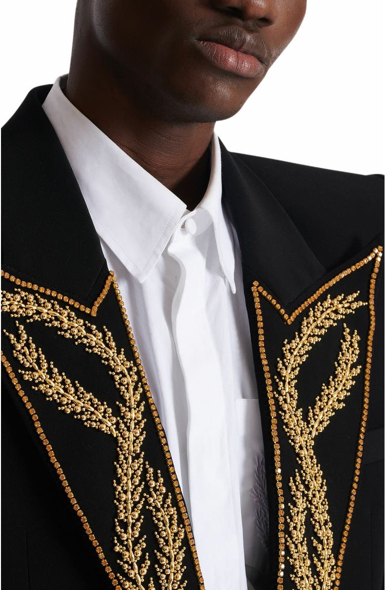 Balmain 1-Button Jacket With Embroidered Collar, Alternate, color, Black