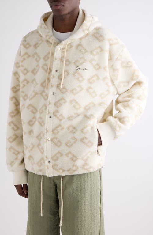 Givenchy Monogram 72 Print High Pile Fleece Snap-up Hoodie In Natural