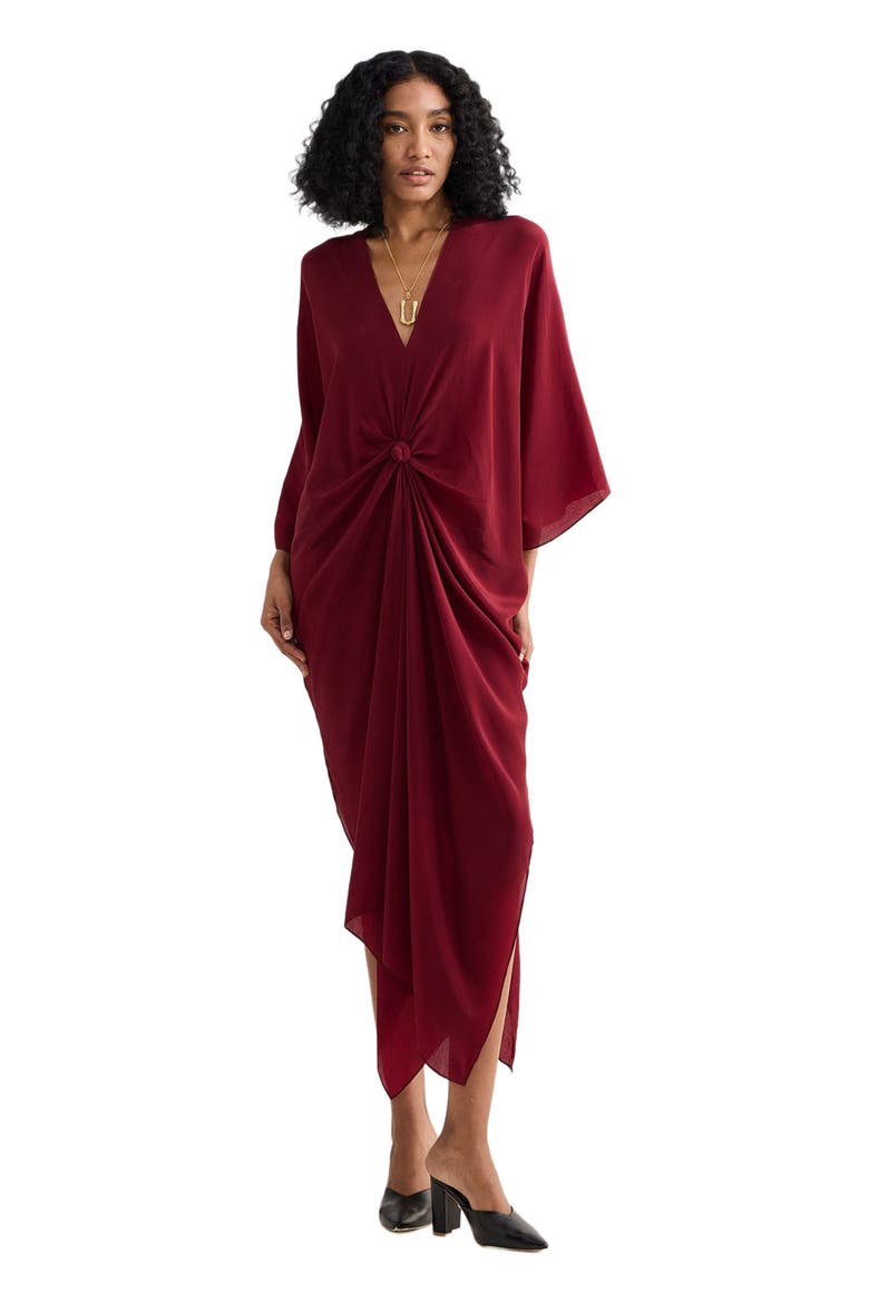 Front twist Kaftan Dress in Burgundy, Alternate, color, Solid