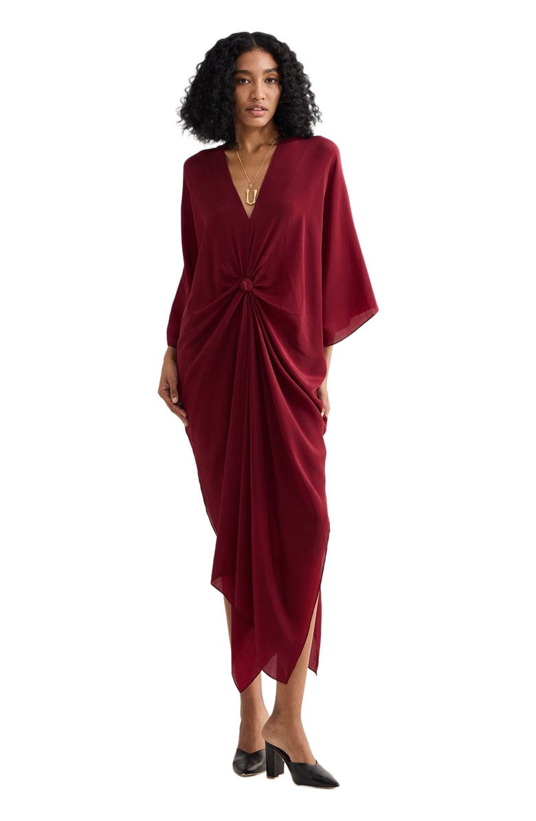 Reistor Front twist Kaftan Dress in Burgundy, Alternate, color, Solid