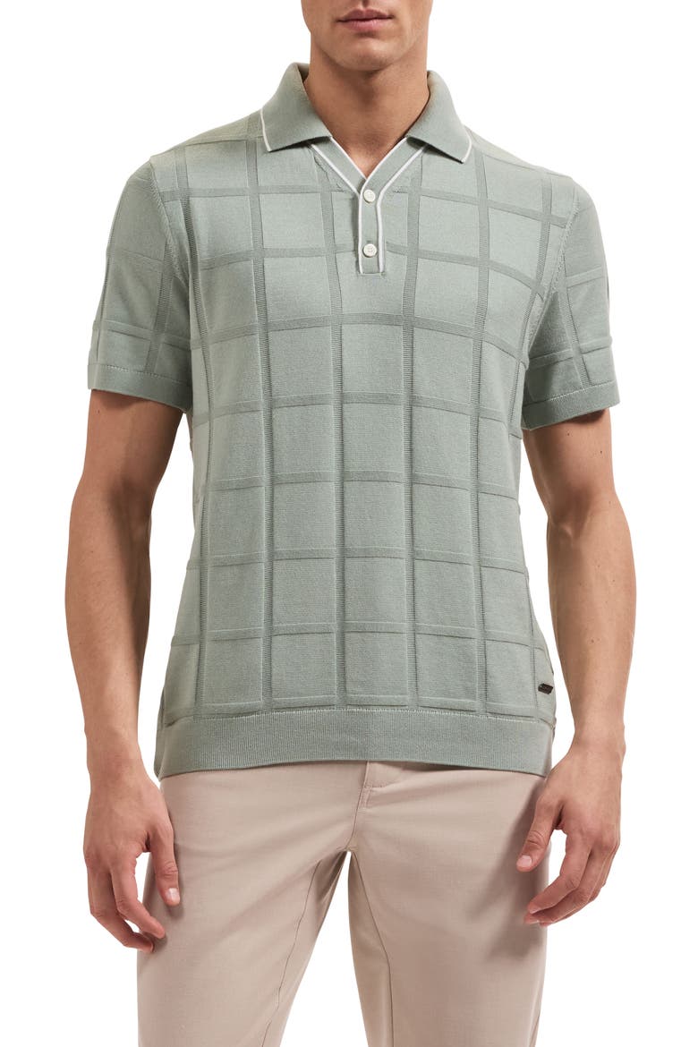 Grid Short Sleeve Cotton & Modal Sweater, Main, color, AVOCADO