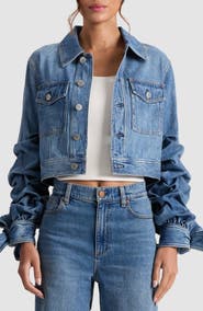 Alice + Olivia Tiff Bow Cuff Crop Denim Jacket