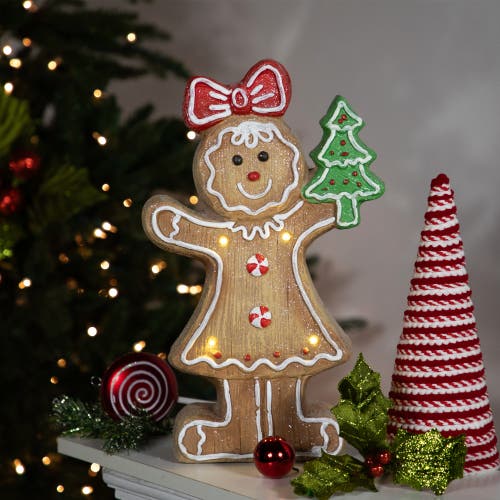 Northlight Led Lighted Gingerbread Girl Christmas Figurine In Brown