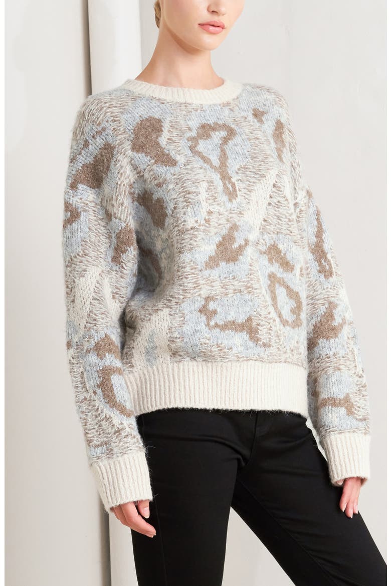 Intarsia Pattern Crewneck Sweater, Alternate, color, CREAM/ HEATHER GREY