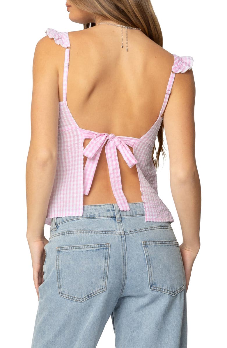 EDIKTED Jenson Backless Gingham Tank, Alternate, color, Pink