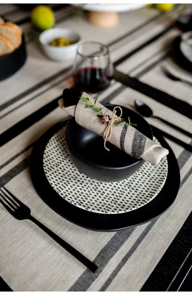 Solino Home Linen Placemats - French Stripe, 14" x 19", Alternate, color, Black And Natural