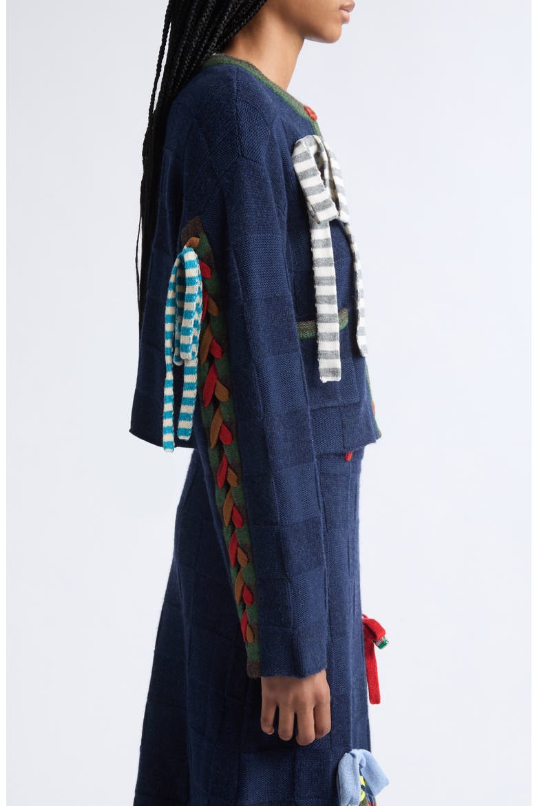 Multibows Lambswool & Cotton Cardigan, Alternate, color, NAVY
