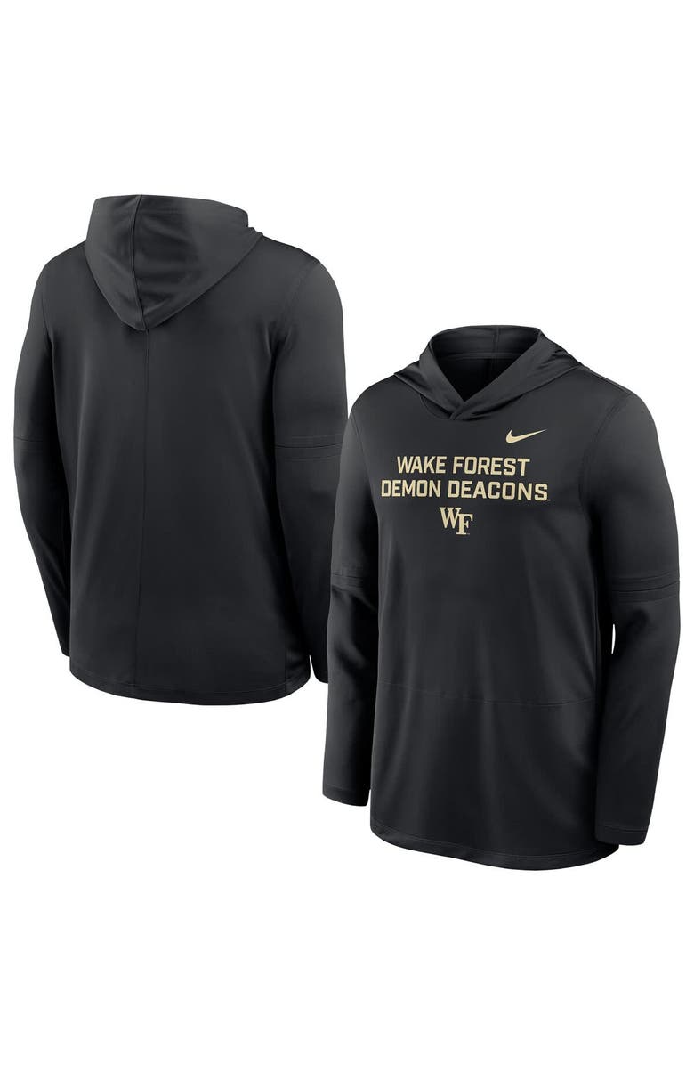 Nike Men's Nike Black Wake Forest Demon Deacons 2025 Sideline Dri-FIT Long Sleeve Hoodie T-Shirt, Main, color, Black