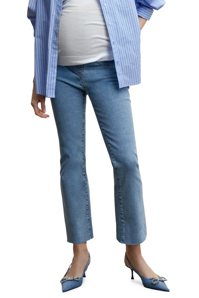 Flared Crop Maternity Jeans, Main, color, MEDIUM BLUE