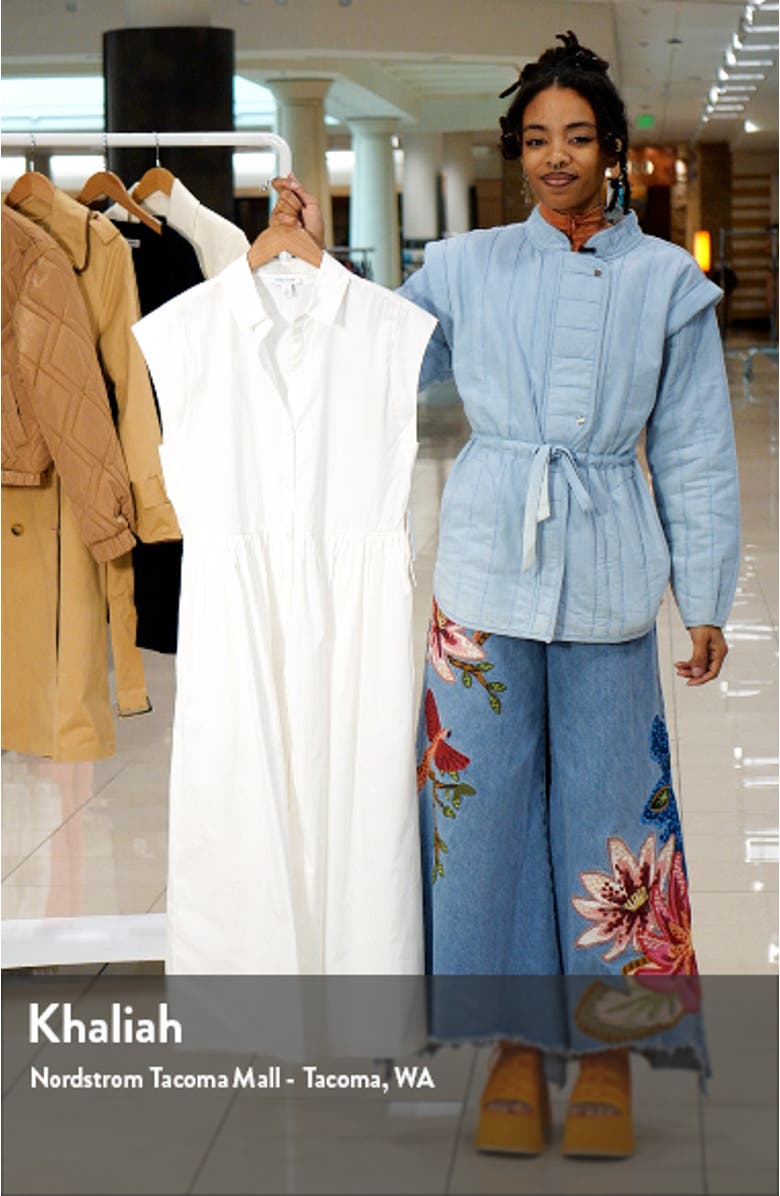 Drop Waist Button Front Cotton Midi Dress