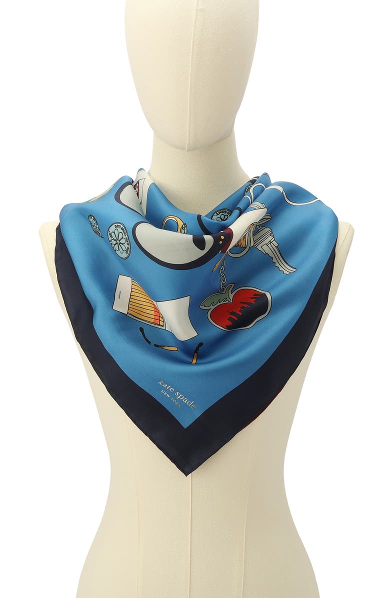 Kate Spade New York What
s in My Bag Square Silk Scarf, Alternate, color, Blue Multi