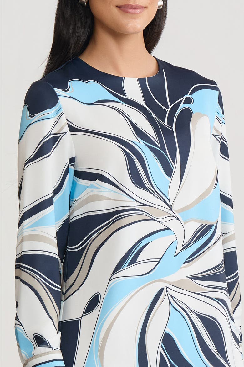 Floral Abstract Crepe de Chine Shift Dress, Alternate, color, Indigo/White/Serene