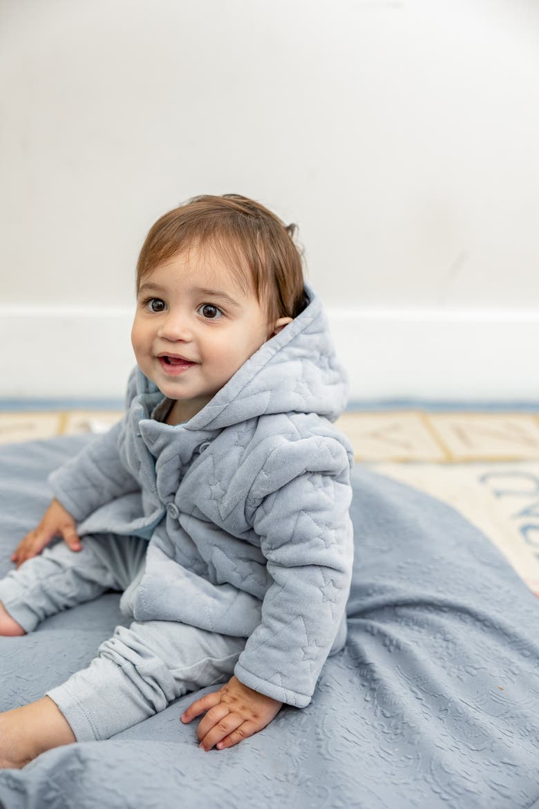 Boy Front Button Quilted Velour Jacket, Alternate, color, Blue